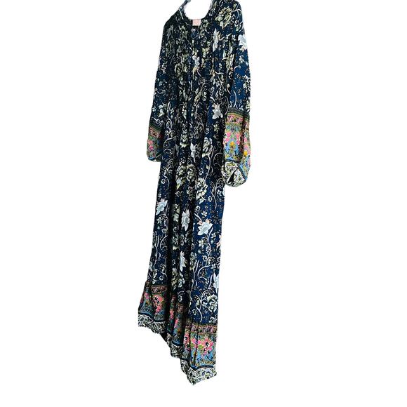 C + D + M ABOVE ANKLE V-NECK TUNIC DRESS, WOMENS, XL-NAVY WITH MULTICOLOR FLORAL - Picture 6 of 10